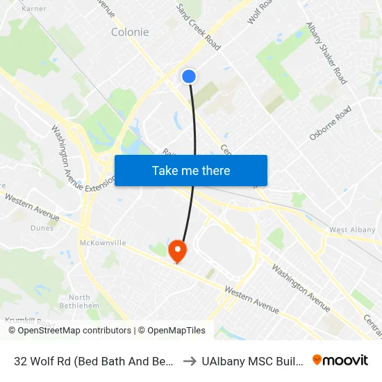 32 Wolf Rd (Bed Bath And Beyond) to UAlbany MSC Building map