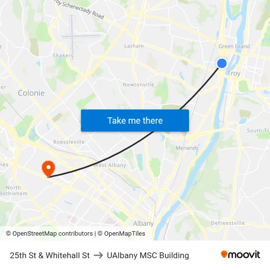 25th St & Whitehall St to UAlbany MSC Building map
