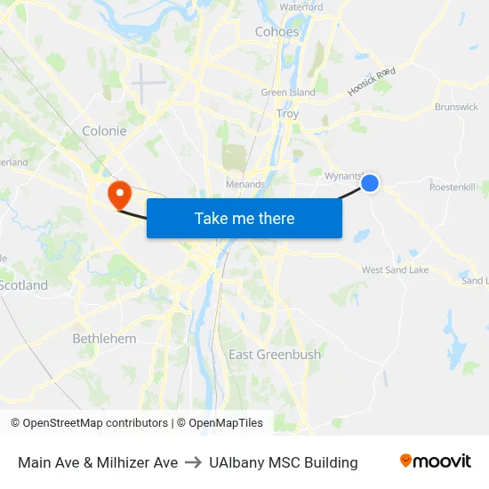 Main Ave & Milhizer Ave to UAlbany MSC Building map