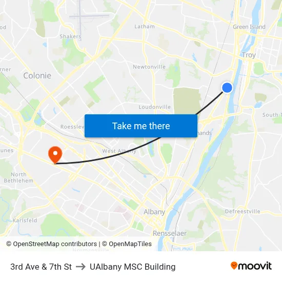 3rd Ave & 7th St to UAlbany MSC Building map