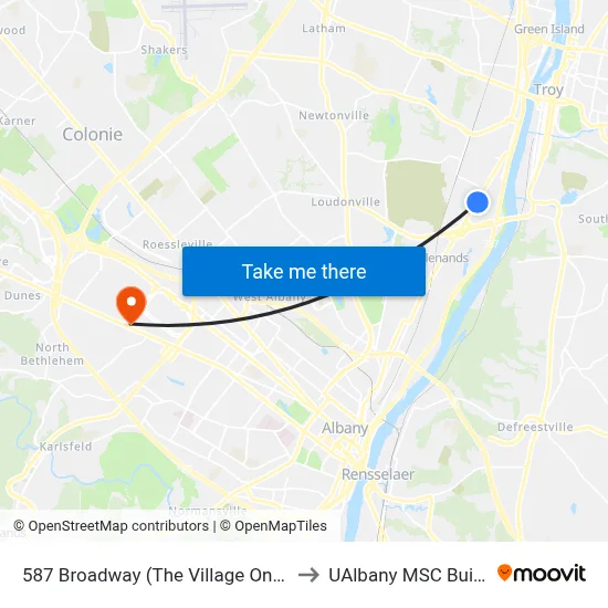 587 Broadway (The Village One Apts) to UAlbany MSC Building map