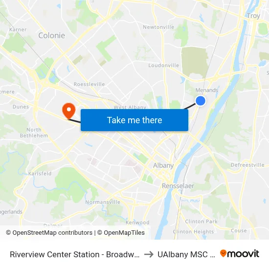 Riverview Center Station - Broadway & I-787 Exit 6 to UAlbany MSC Building map