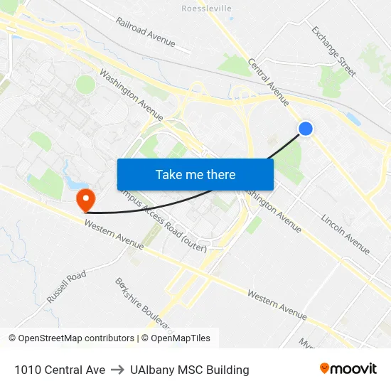 1010 Central Ave to UAlbany MSC Building map
