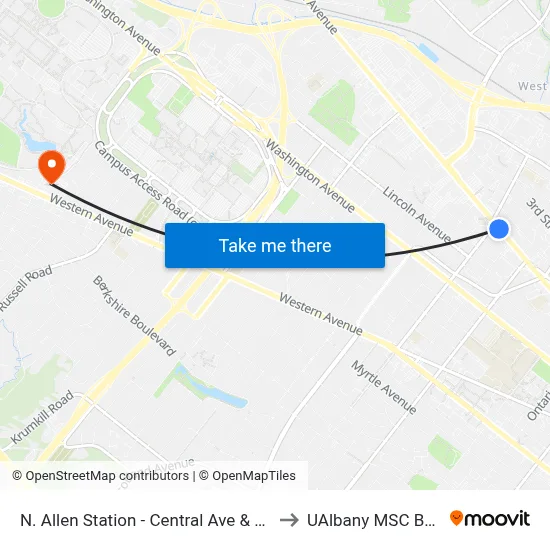 N. Allen Station - Central Ave & N. Allen St to UAlbany MSC Building map