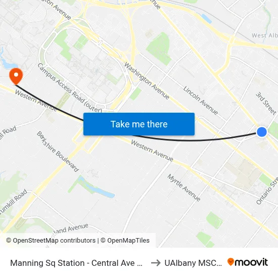 Manning Sq Station - Central Ave & N. Manning Blvd to UAlbany MSC Building map