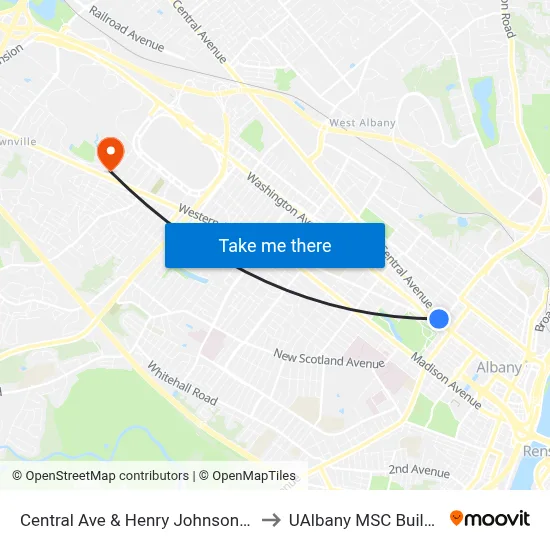Central Ave & Henry Johnson Blvd to UAlbany MSC Building map