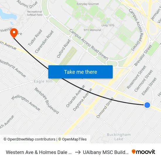 Western Ave & Holmes Dale Ave to UAlbany MSC Building map