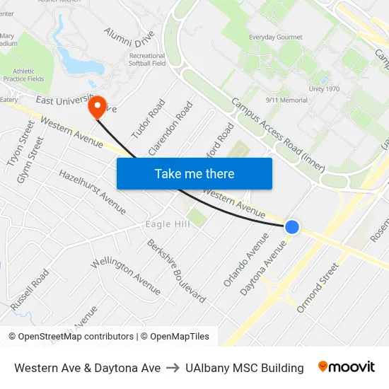 Western Ave & Daytona Ave to UAlbany MSC Building map