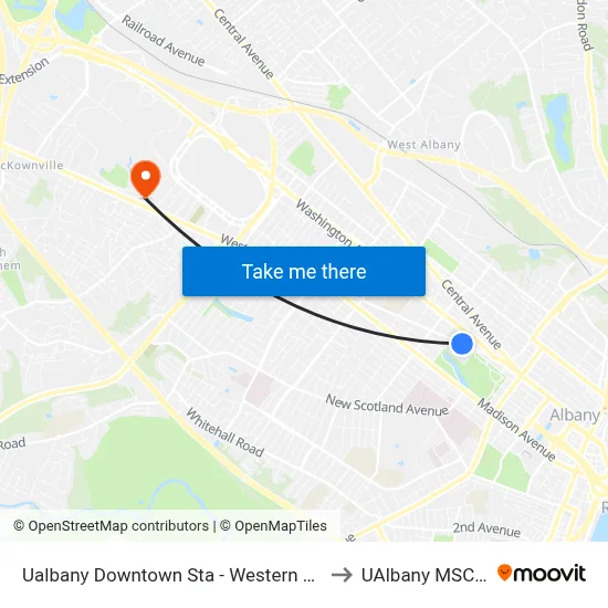 Ualbany Downtown Sta - Western Ave & Thurlow Terr to UAlbany MSC Building map