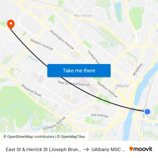East St & Herrick St (Joseph Bruno Rail Station) to UAlbany MSC Building map