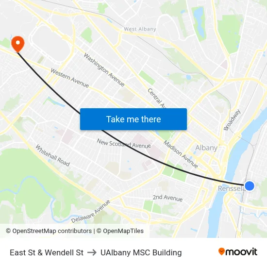 East St & Wendell St to UAlbany MSC Building map