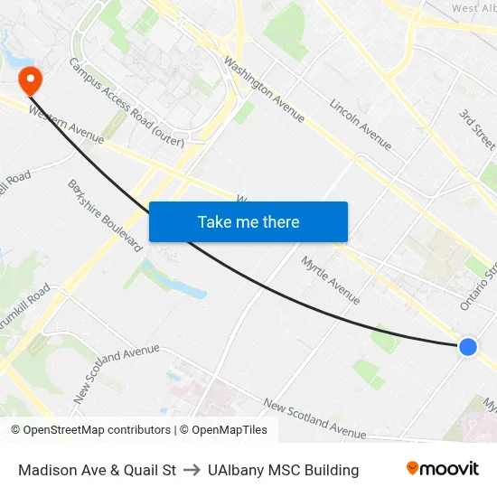 Madison Ave & Quail St to UAlbany MSC Building map