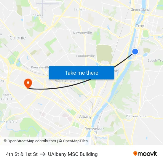 4th St & 1st St to UAlbany MSC Building map