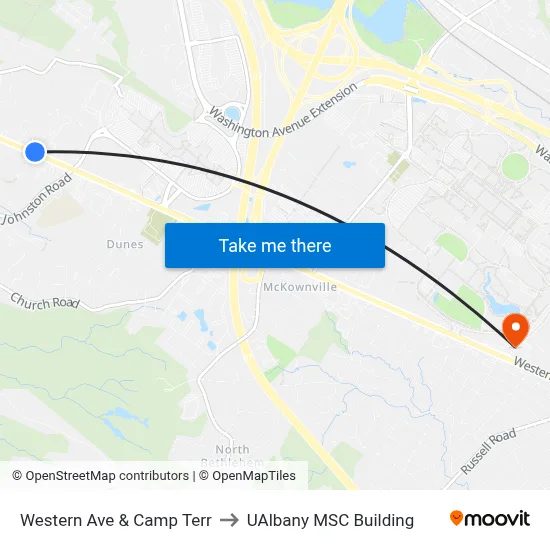 Western Ave & Camp Terr to UAlbany MSC Building map
