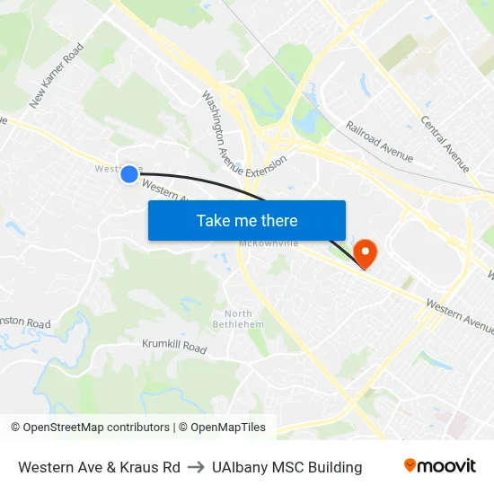 Western Ave & Kraus Rd to UAlbany MSC Building map