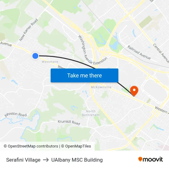 Serafini Village to UAlbany MSC Building map