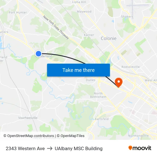 2343 Western Ave to UAlbany MSC Building map