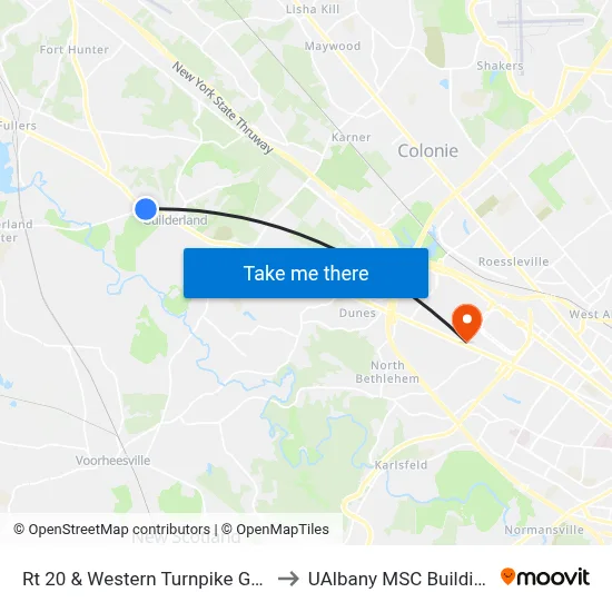 Rt 20 & Western Turnpike Golf to UAlbany MSC Building map