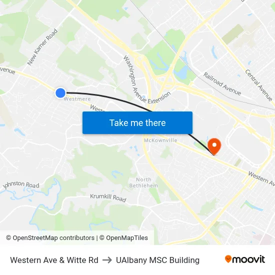 Western Ave & Witte Rd to UAlbany MSC Building map