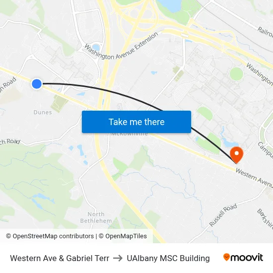 Western Ave & Gabriel Terr to UAlbany MSC Building map