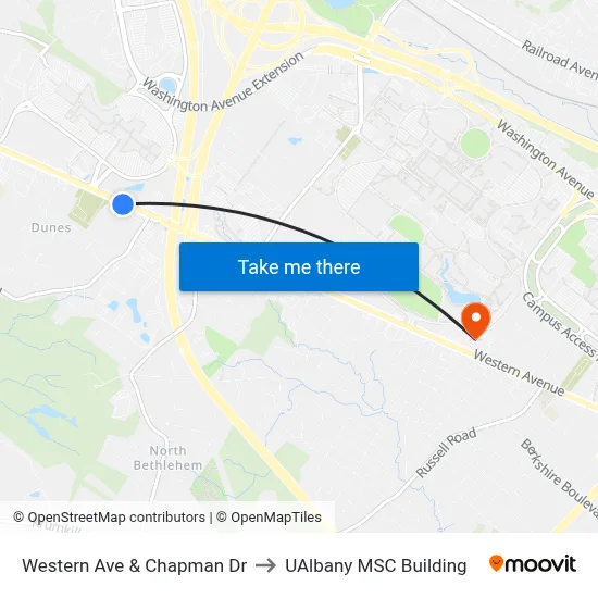 Western Ave & Chapman Dr to UAlbany MSC Building map