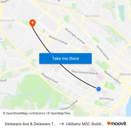 Delaware Ave & Delaware Terr to UAlbany MSC Building map