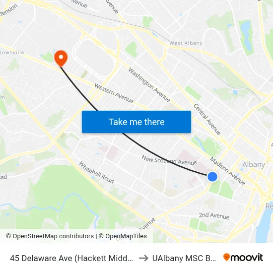 45 Delaware Ave (Hackett Middle School) to UAlbany MSC Building map