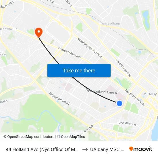 44 Holland Ave (Nys Office Of Mental Health) to UAlbany MSC Building map