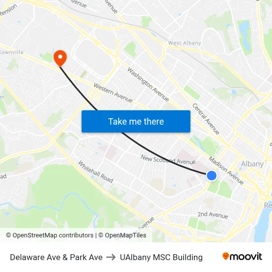 Delaware Ave & Park Ave to UAlbany MSC Building map