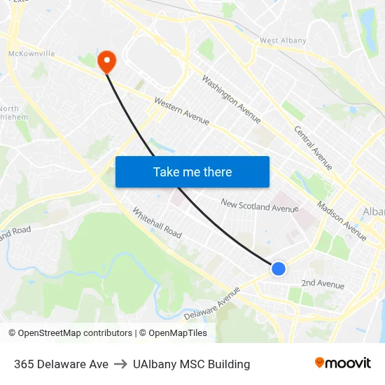 365 Delaware Ave to UAlbany MSC Building map