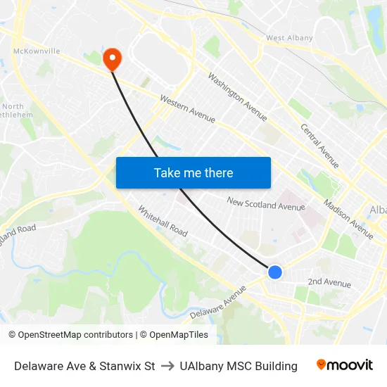 Delaware Ave & Stanwix St to UAlbany MSC Building map