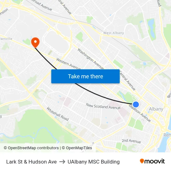 Lark St & Hudson Ave to UAlbany MSC Building map
