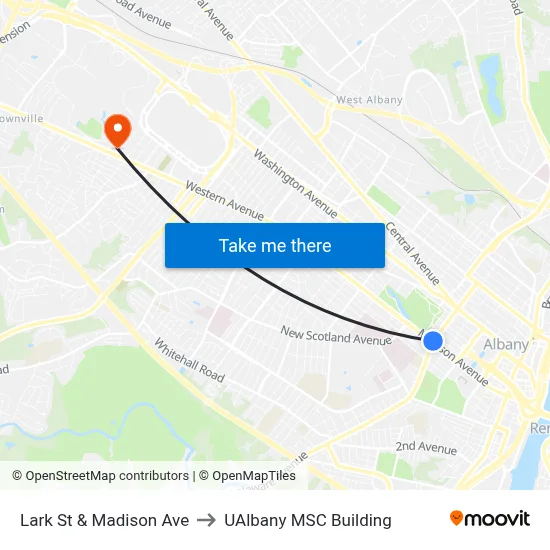 Lark St & Madison Ave to UAlbany MSC Building map