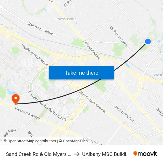 Sand Creek Rd & Old Myers Dr to UAlbany MSC Building map