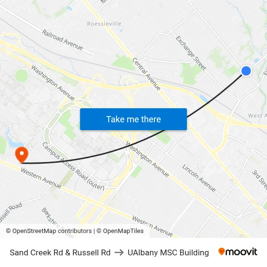 Sand Creek Rd & Russell Rd to UAlbany MSC Building map
