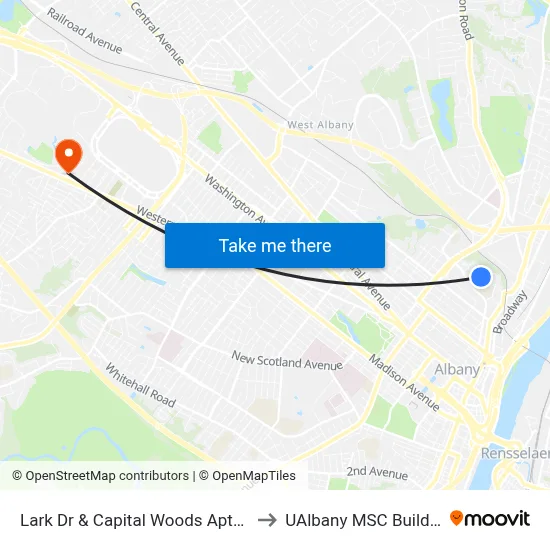Lark Dr & Capital Woods Apts  #2 to UAlbany MSC Building map
