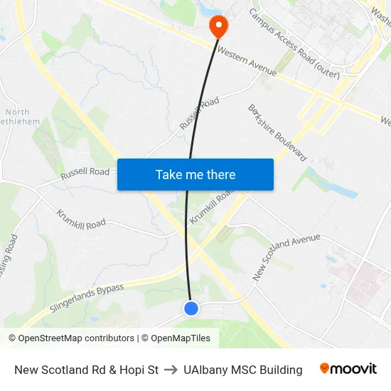 New Scotland Rd & Hopi St to UAlbany MSC Building map