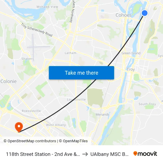 118th Street Station - 2nd Ave & 118th St to UAlbany MSC Building map