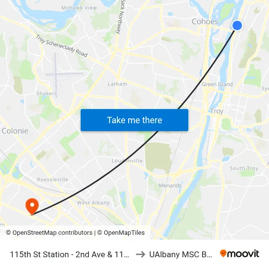 115th St Station - 2nd Ave & 115th Street to UAlbany MSC Building map