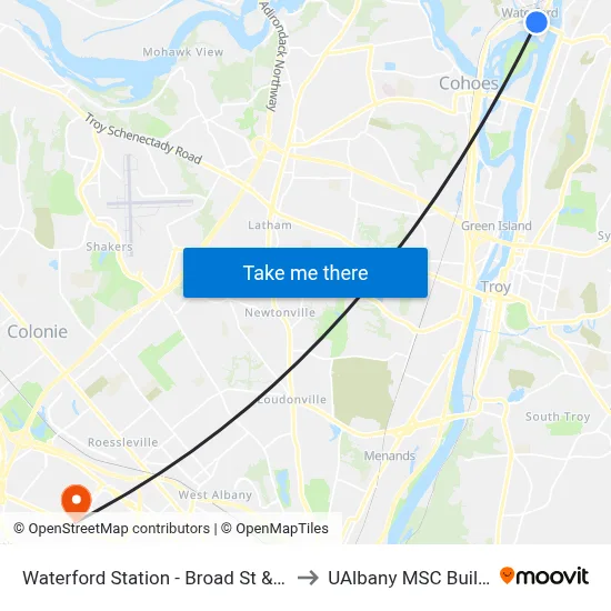 Waterford Station - Broad St & 4th St to UAlbany MSC Building map