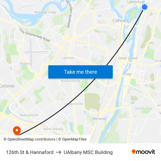 126th St & Hannaford to UAlbany MSC Building map