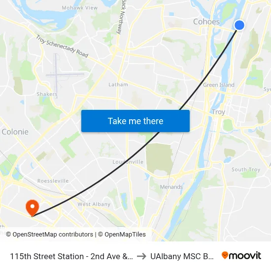 115th Street Station - 2nd Ave & 115th St to UAlbany MSC Building map