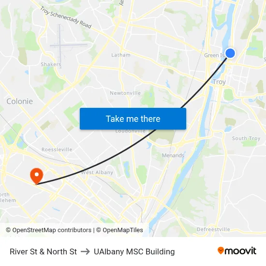 River St & North St to UAlbany MSC Building map