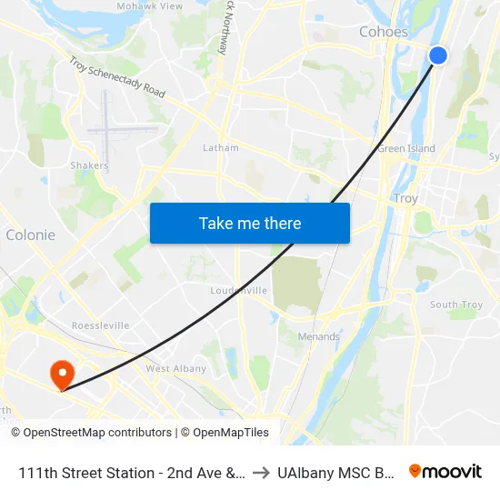 111th Street Station - 2nd Ave & 111th St to UAlbany MSC Building map