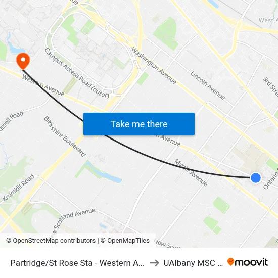 Partridge/St Rose Sta - Western Ave & Partridge St to UAlbany MSC Building map