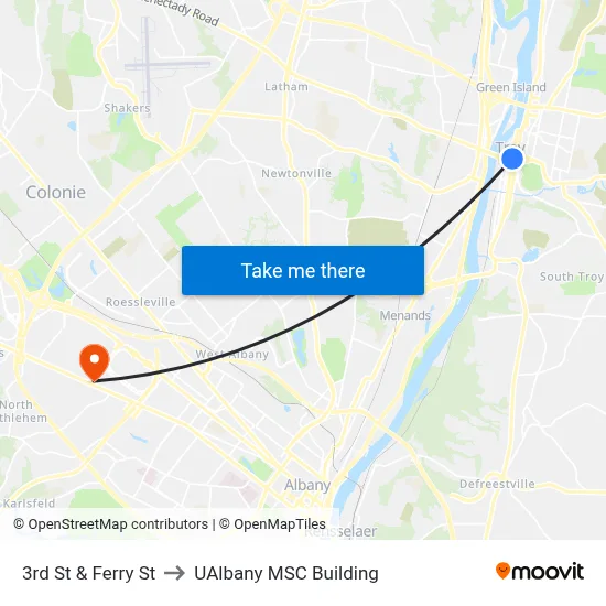 3rd St & Ferry St to UAlbany MSC Building map