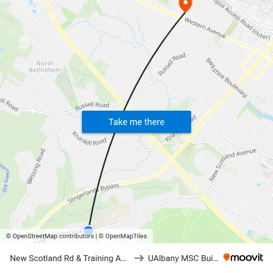 New Scotland Rd & Training Academy to UAlbany MSC Building map