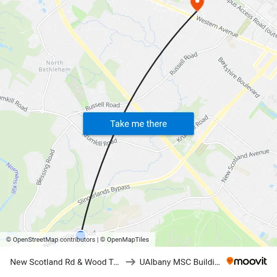 New Scotland Rd & Wood Terr to UAlbany MSC Building map
