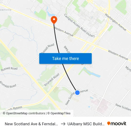 New Scotland Ave & Ferndale St to UAlbany MSC Building map