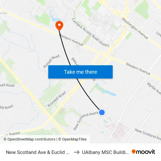 New Scotland Ave & Euclid Ave to UAlbany MSC Building map